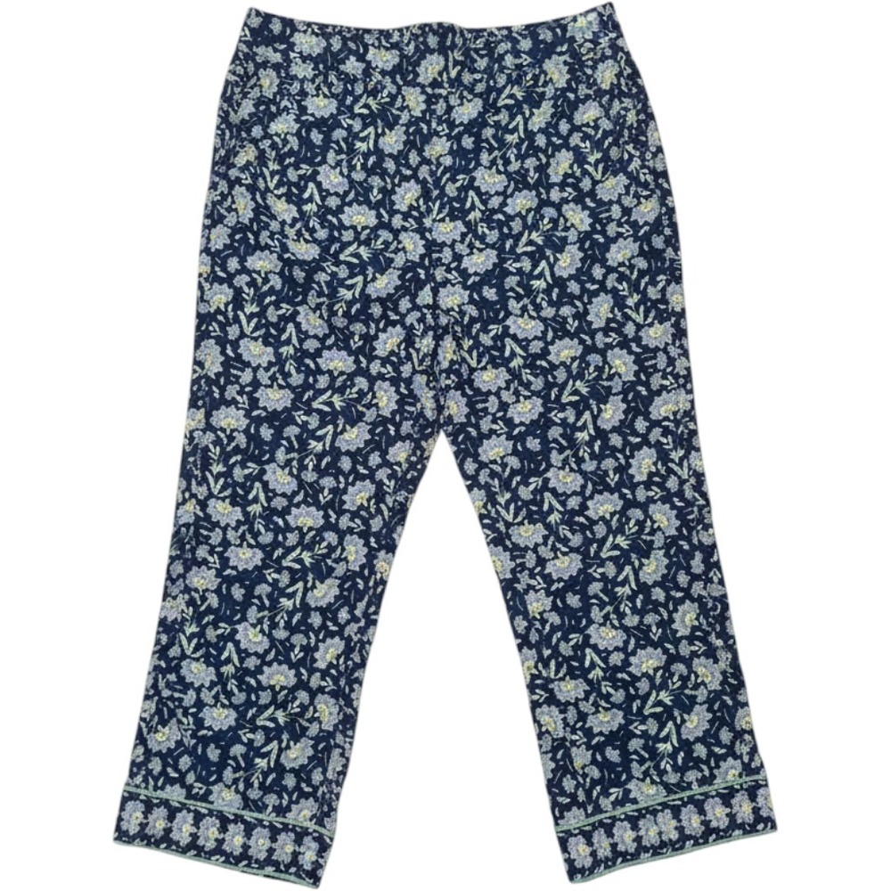 Max Studio Womens 2X Floral Wide Leg Cropped Pants Navy Blue NWT 3W04D03